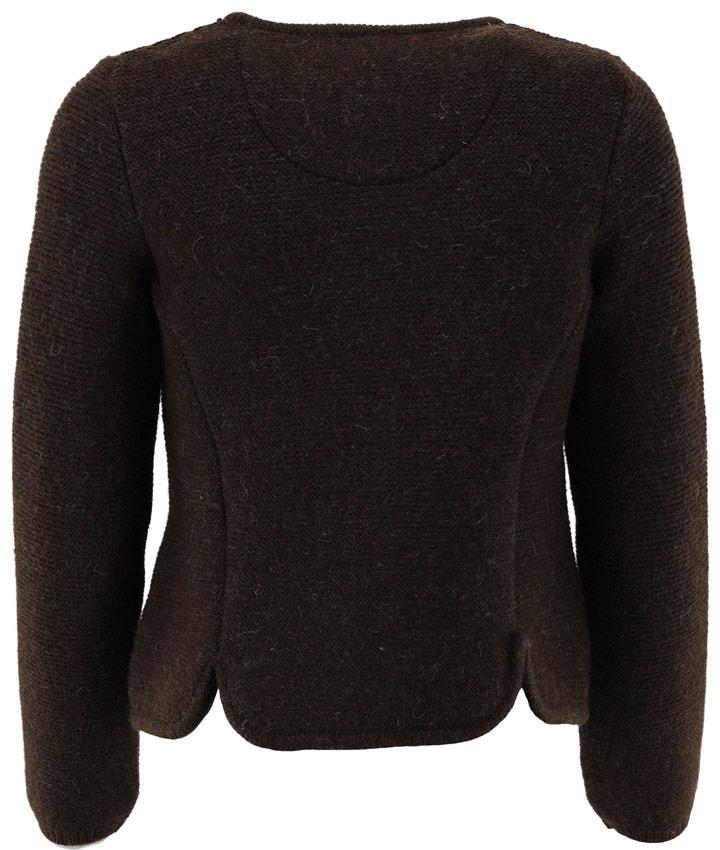 OS Trachten Strickjacke Rundhals in der Farbe mittelbraun, Rückseite der Strickjacke