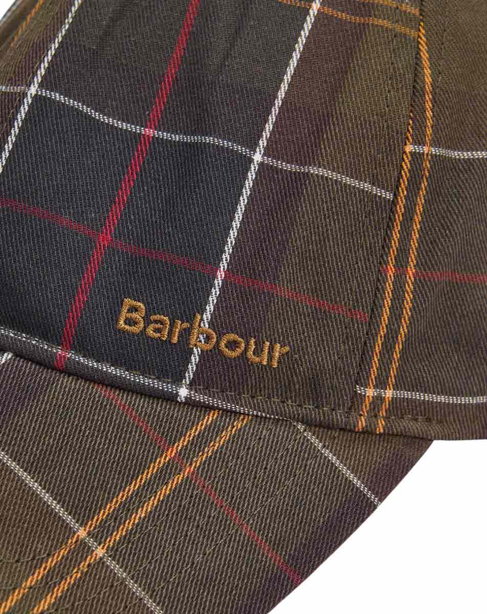 Barbour Cap Telfield Tartan Classic, Detail vorne mit Logo