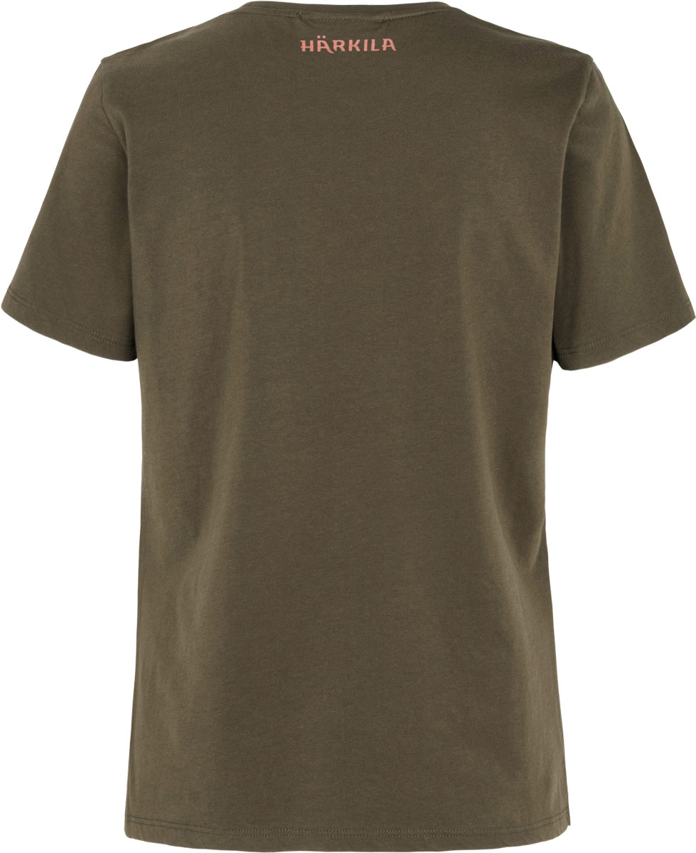 Rückansicht des Damen-T-Shirts Härkila H-Logo mit schlichtem Rücken und geradem Schnitt.