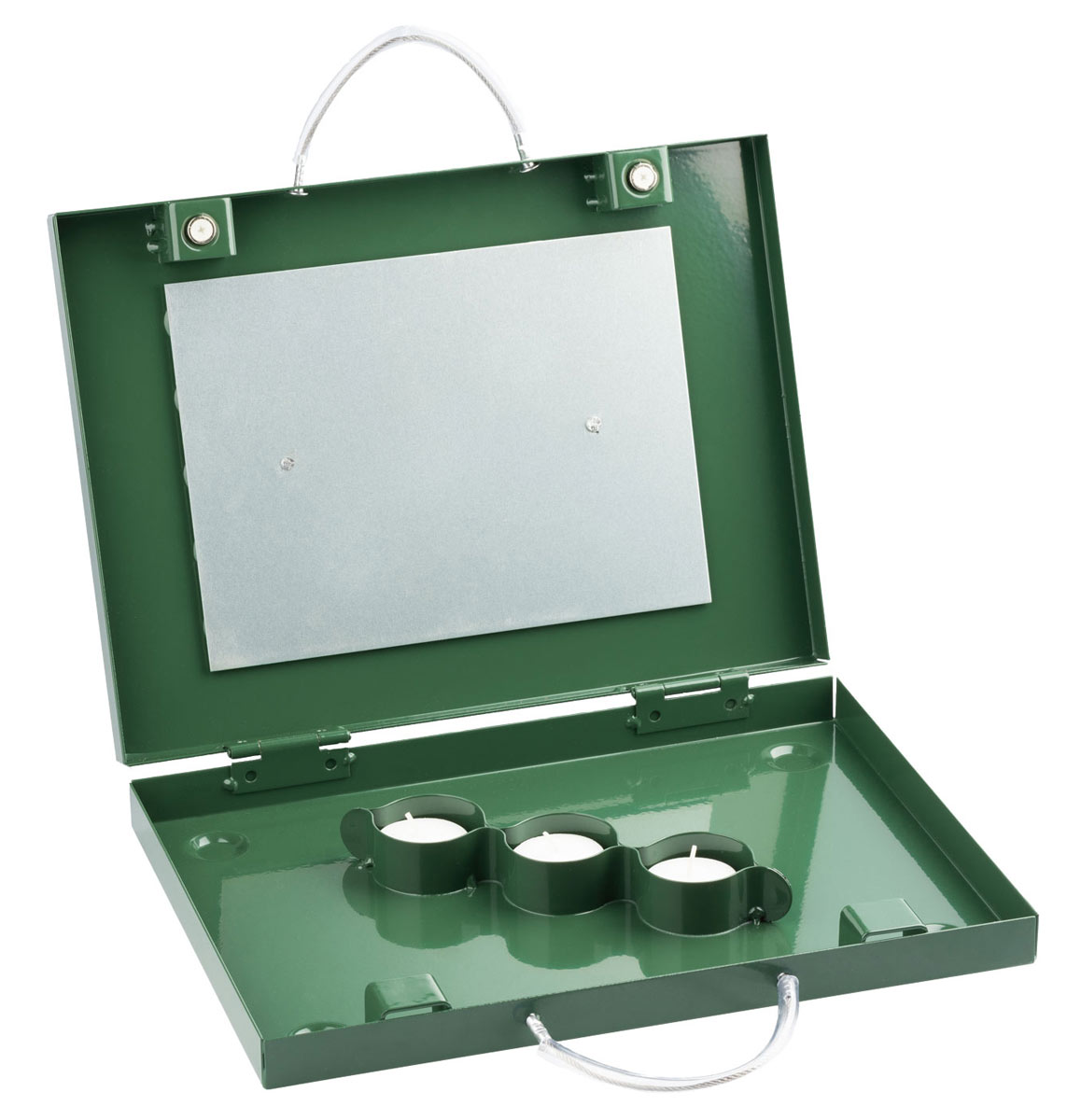 eurohunt fuss und kanzelheizung fuer teelichter 26x32cm geoeffnet mit teelichtern einsatzbereit