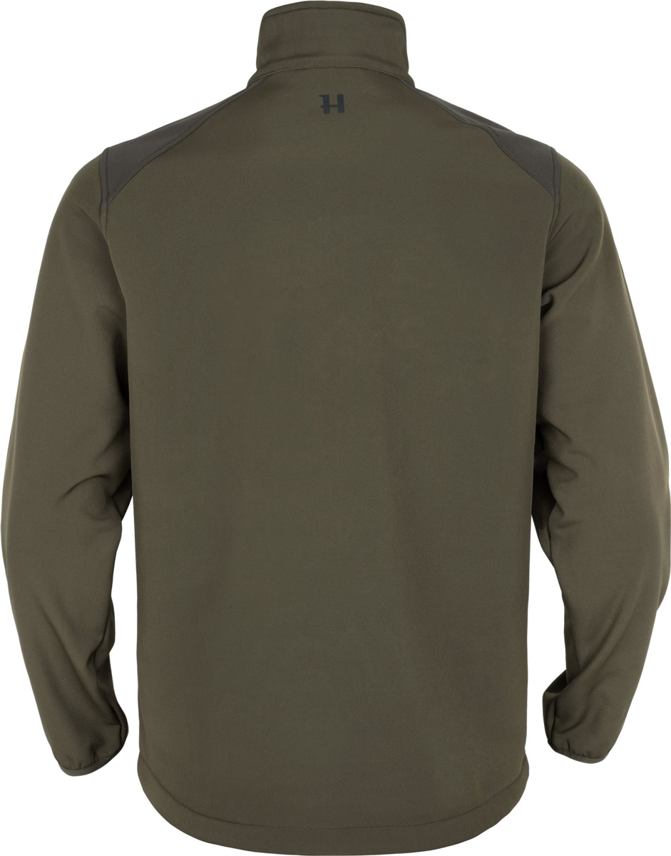 Herren Härkila Softshelljacke Scandinavian in Willow Green/Shadow Brown mit Rückansicht.