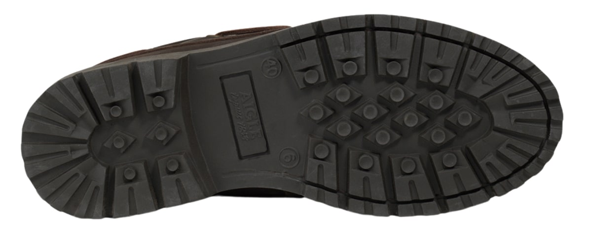 aigle tarmac lederschuh in marron foncé – sohlenansicht mit profil