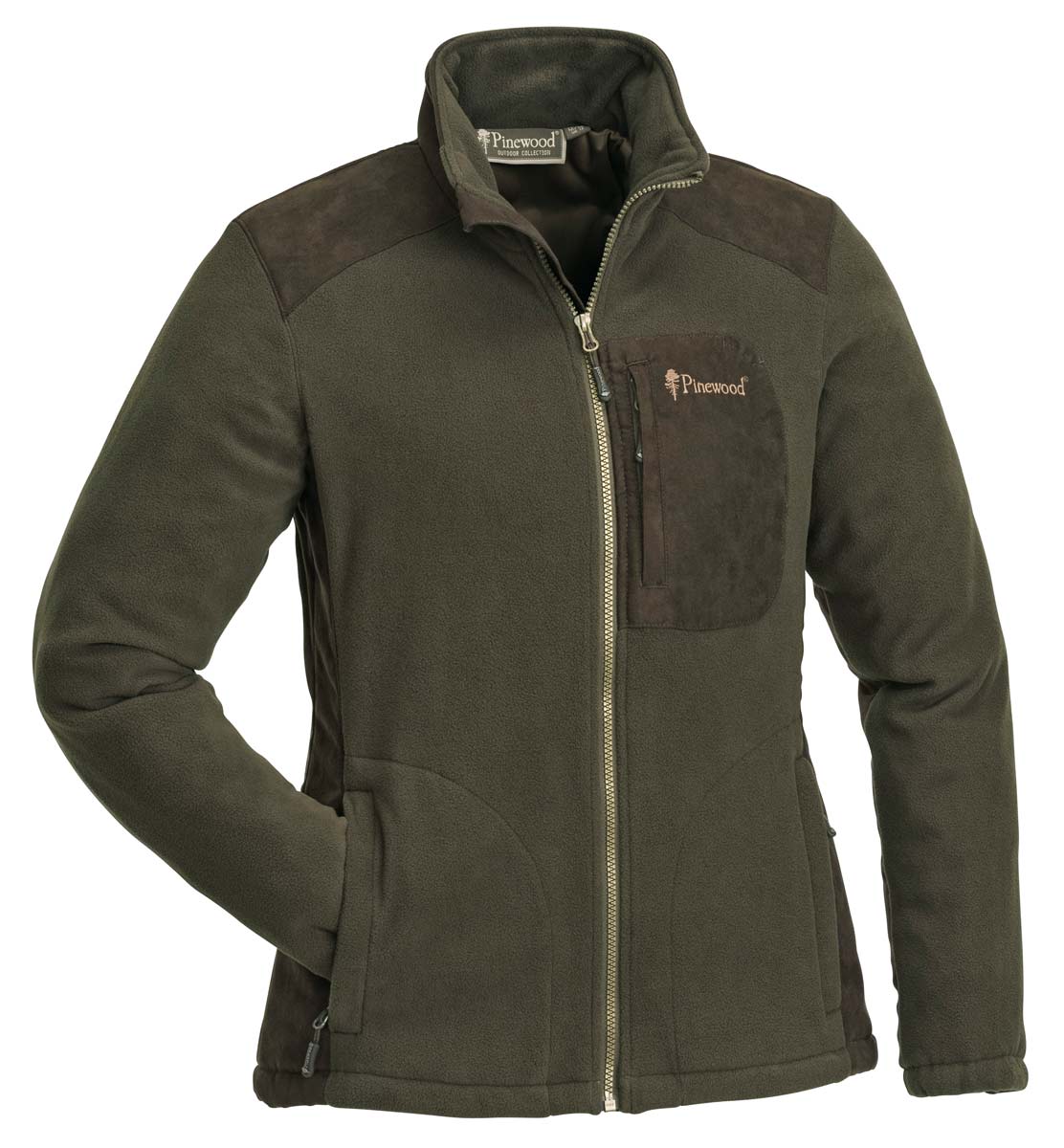 Damen-Fleecejacke von Pinewood in H.Brown/Suede Brown mit Stehkragen, drei Reißverschlusstaschen und wind- sowie wasserdichter Membran.