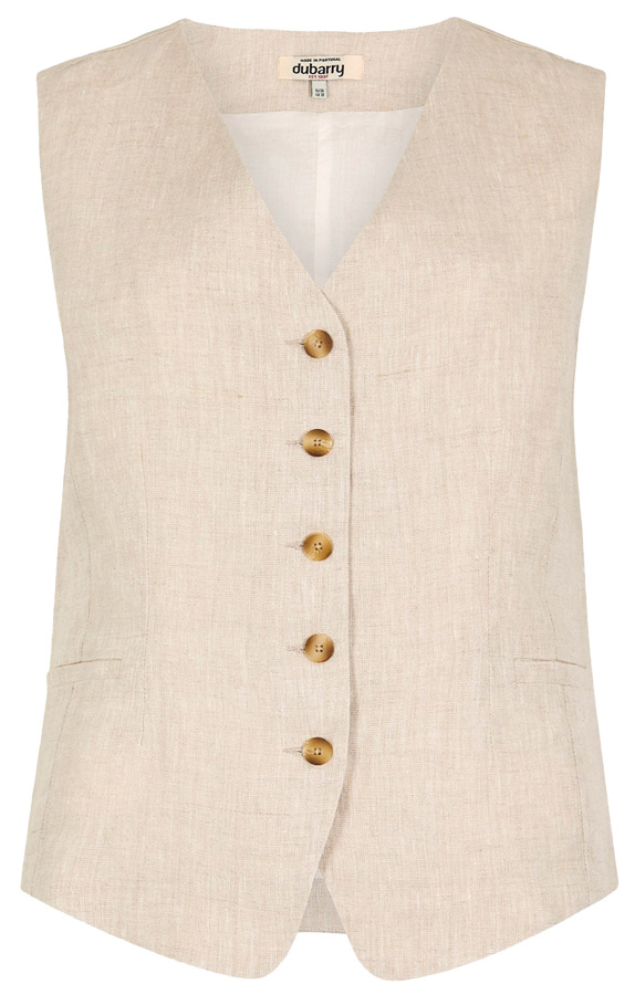 Damen Dubarry Weste Killaloe in Oat aus Leinen und Baumwoll-Voile mit V-Ausschnitt.
