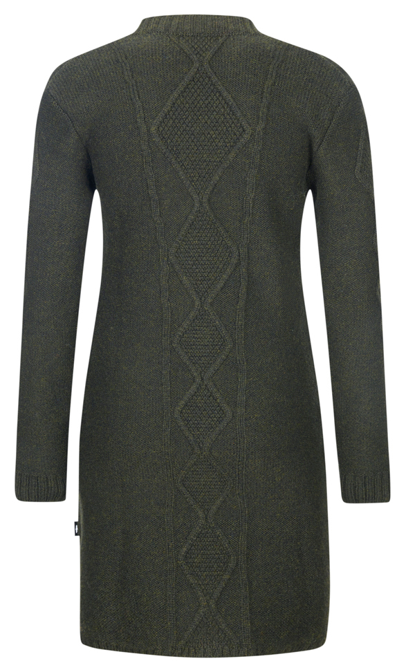 JAGDHUND Strickmantel Krumau in Grün – Rückansicht mit Kapuze und Details