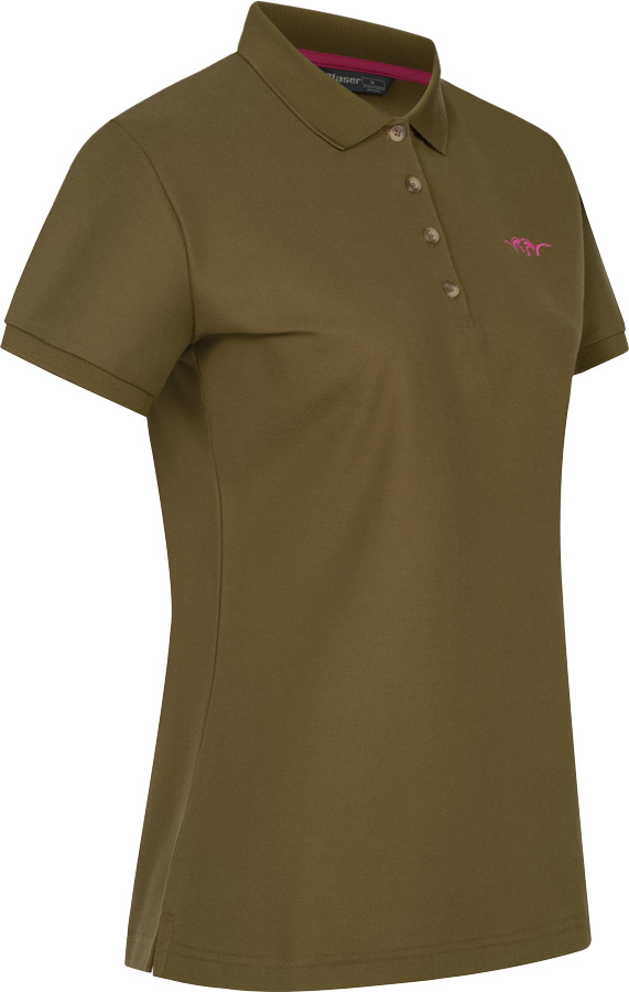 Blaser Poloshirt 25 dunkeloliv von der rechten Seite, kurzärmliges Poloshirt für Damen
