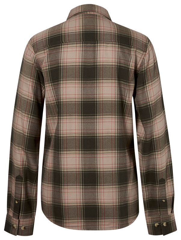 Pinewood Bluse Finnveden Forest Flannel mit Tartan Muster in Oliv und Dunkelgrün, Rückansicht