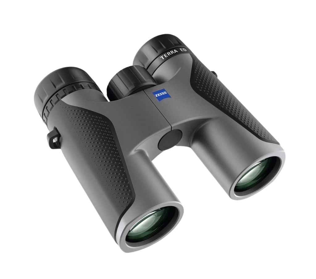Das Fernglas Terra ED 8x32 in Grau/Schwarz von der Carl Zeiss AG, schraeg von vorne