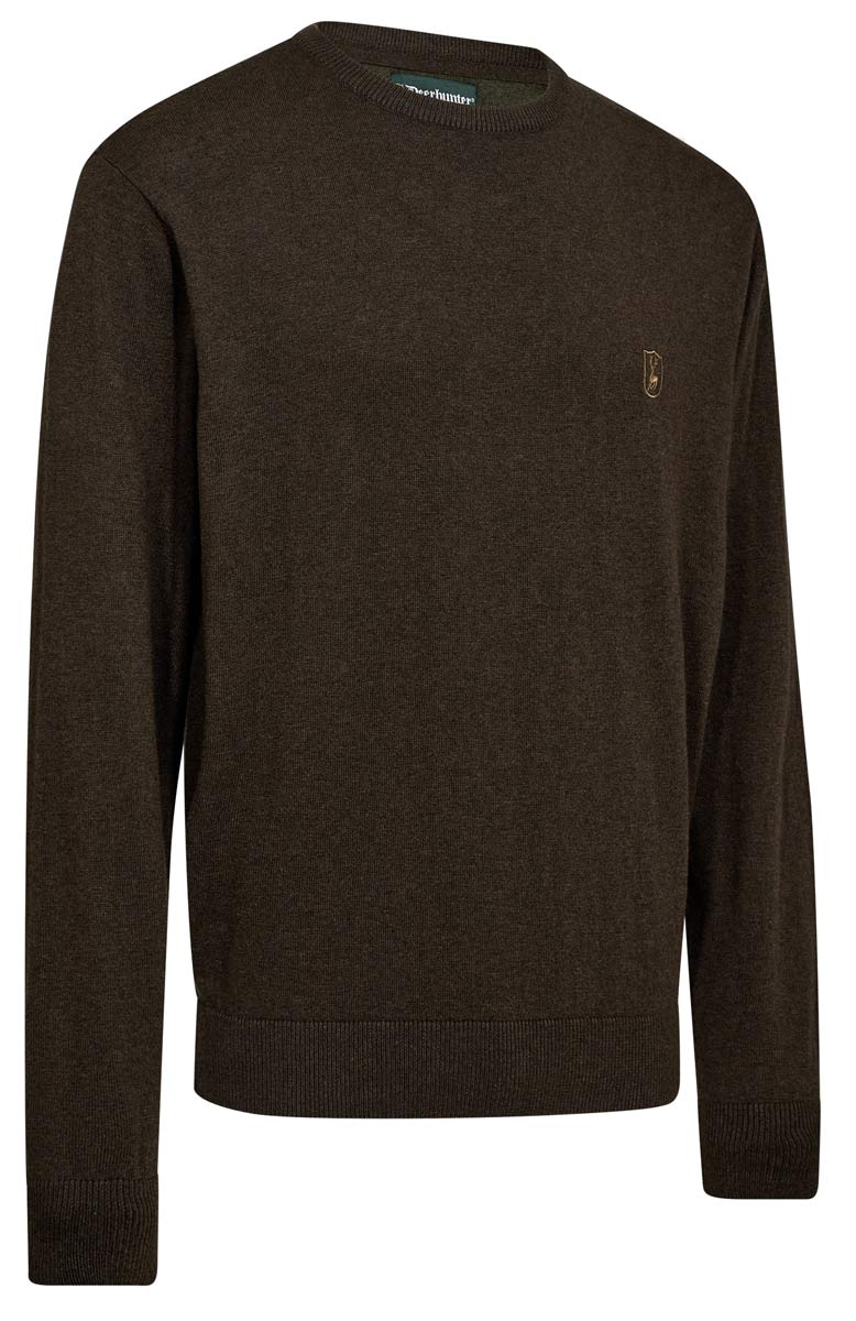 deerhunter pullover harrington rundhals brown vorderansicht klassischer jagdpullover mit rundhalsausschnitt