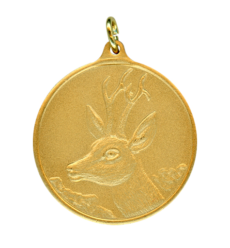 Jagdmedaille Bock 40mm vergoldet m. Öse u. Ring