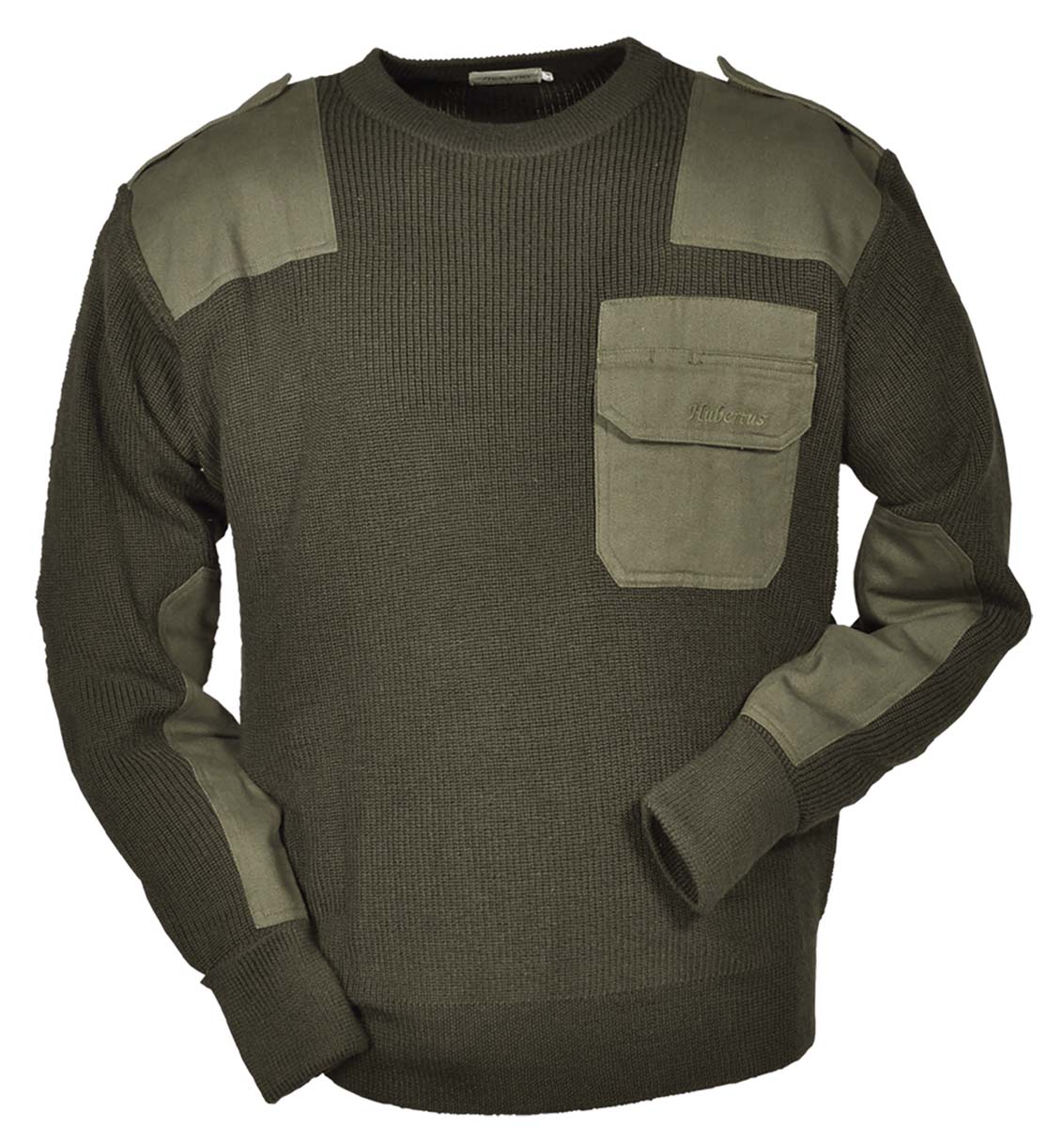 Hubertus Jagdpullover mit Besätzen in der Farbe Oliv