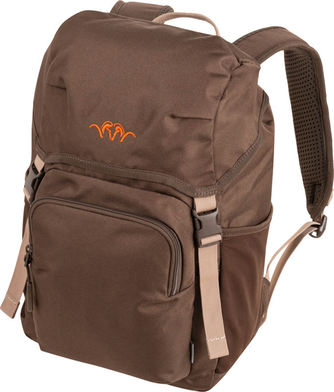 Blaser Kinderrucksack in einer schrägen Front-Obenansicht, Schulterriemen und Haken zum Aufhängen sind erkennbar