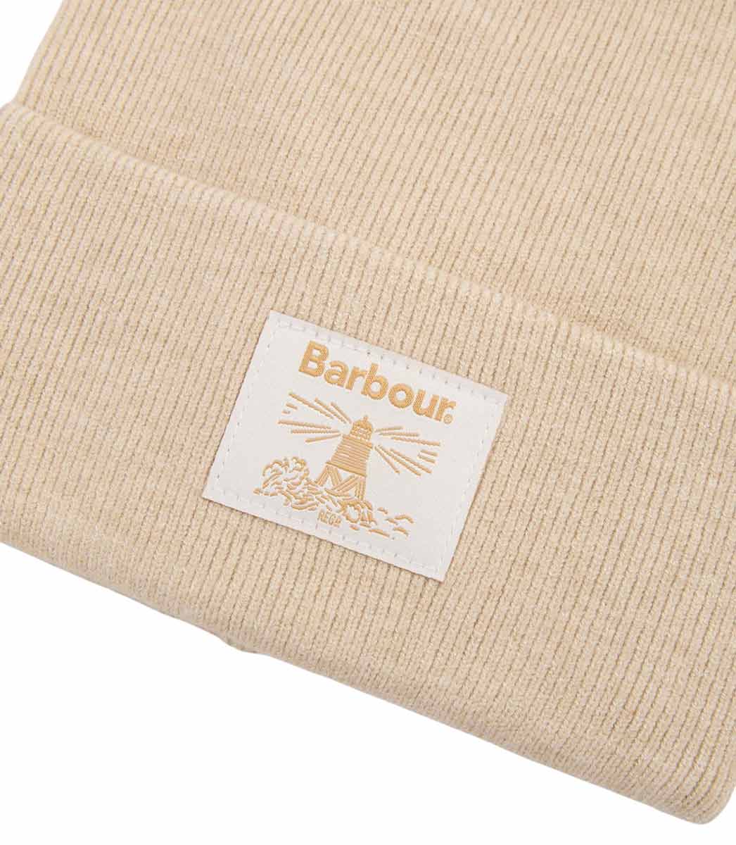 Barbour Beanie Ellison Oatmeal Detailansicht des Logos