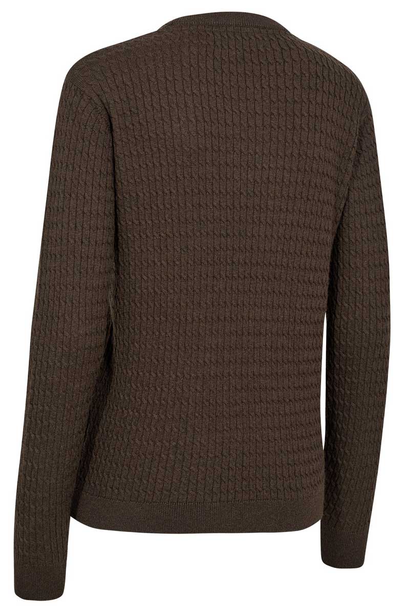 deerhunter pullover harrington zopfmuster brown melange rueckansicht hochwertiger jagdpullover im klassischen zopfmuster