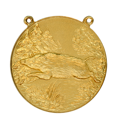 Medaille Wildschwein mit Kette Vergoldet