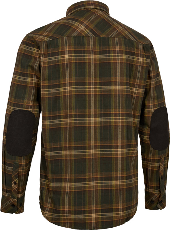 Rückseite vom Deerhunter Hemd Bennett für Männer, mit einem grün-braunen Karomuster und verstärkenden Patches an den Ellenbogen