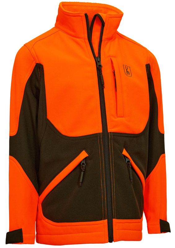 Kinder- und Jugendjacke Deerhunter Softshelljacke Rogaland Youth in der Farbe Safety Orange mit schwarzen Akzenten