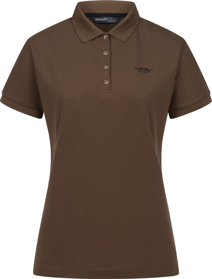 Vorderseite Poloshirt 25 von Blaser in der Farbe Dunkelbraun, kurze Ärmel und kleine Blaser-Logo-Stickerei auf der Brust