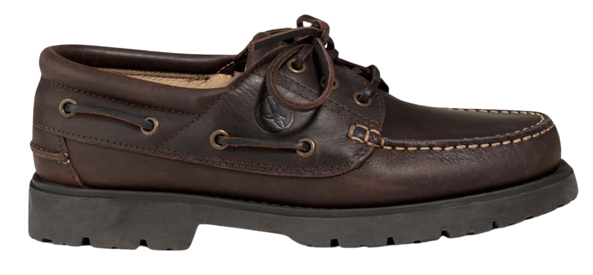 aigle lederschuh tarmac in marron foncé – seitenansicht des robusten outdoorschuhs