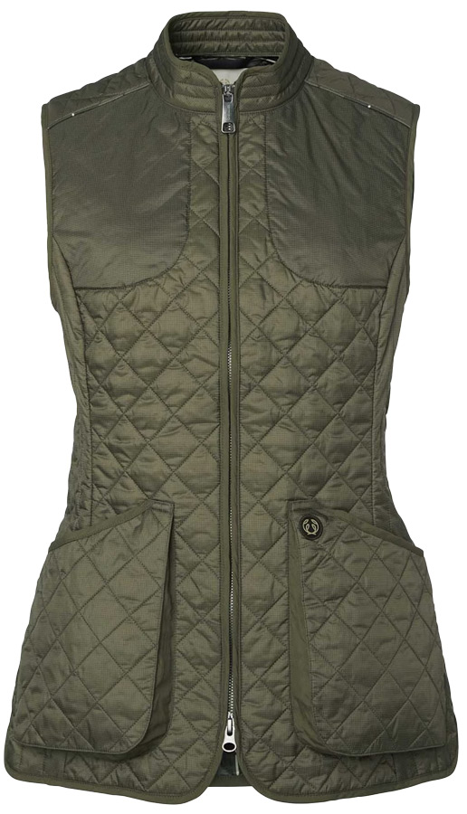 Chevalier Weste Dunsley Quilted von der Vorderseite, eine dunkelgrüne Steppweste mit großen Taschen für Damen
