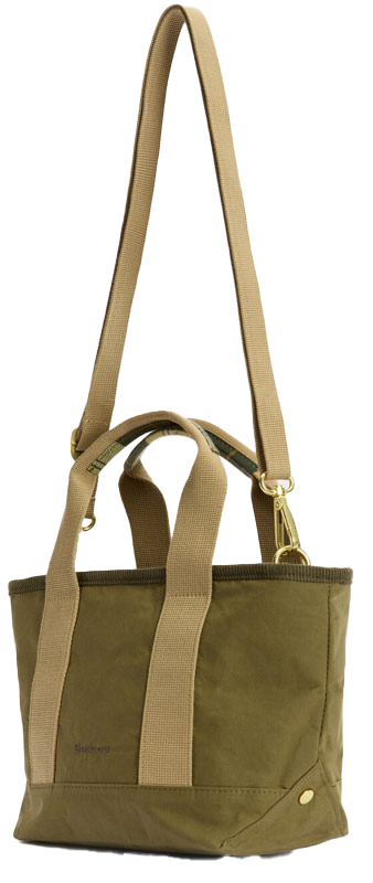 Barbour Tasche Mini Mya Tote Bag in der Schrägansicht, mit Handgriffen und Schultergurt zum Tragen, Farbe Dusty Green