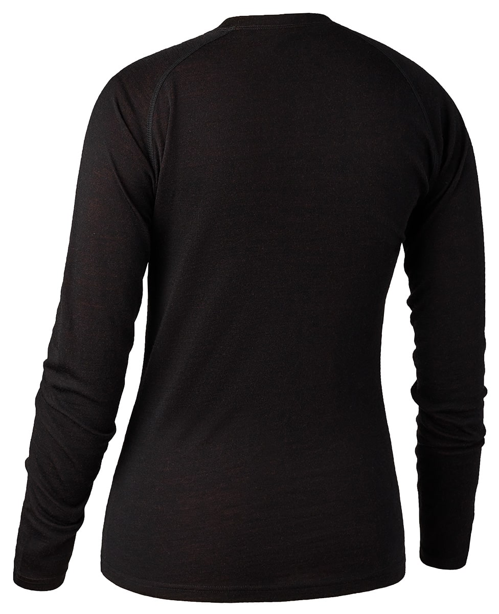 deerhunter unterhemd lady quinn merino black oak – rückansicht mit körpernaher passform und camouflage-muster