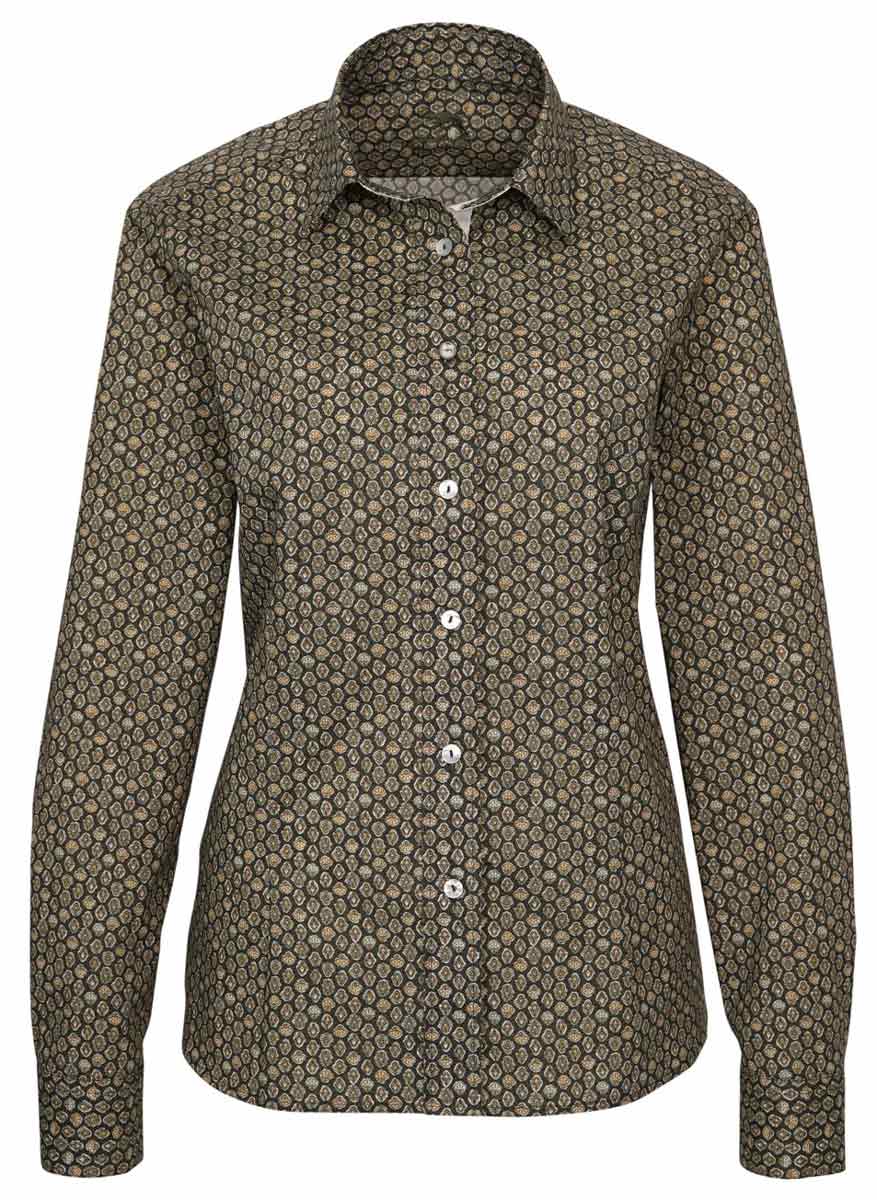 jagdhund bluse kate in oliv – vorderansicht der klassischen jagdbluse