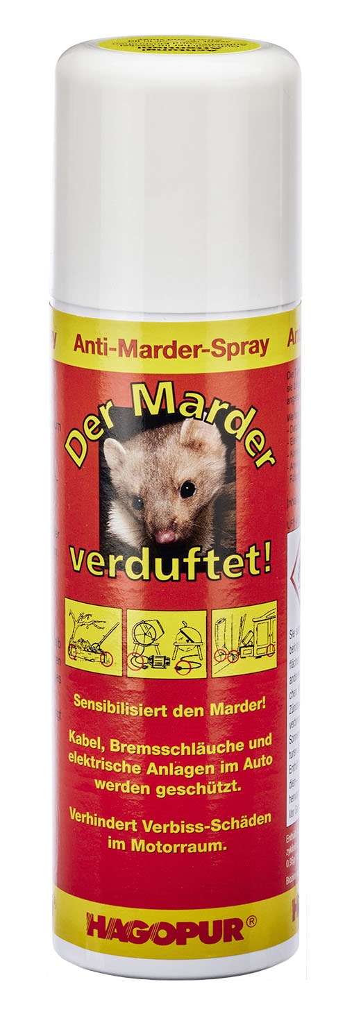Hagopur Anti-Marder-Spray in einer 200 ml Sprühflasche, Vorderseite