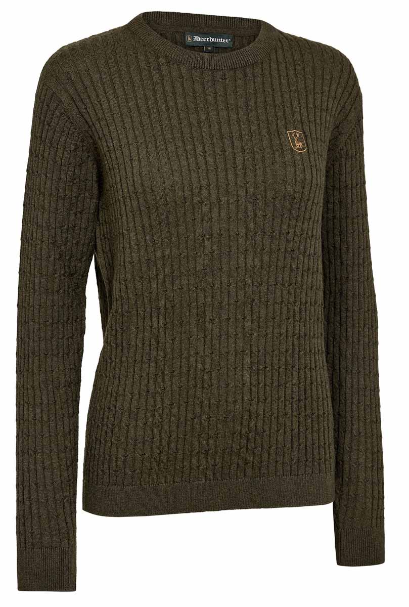 deerhunter pullover harrington zopfmuster forest ember melange vorderansicht klassischer jagdpullover mit rundhals