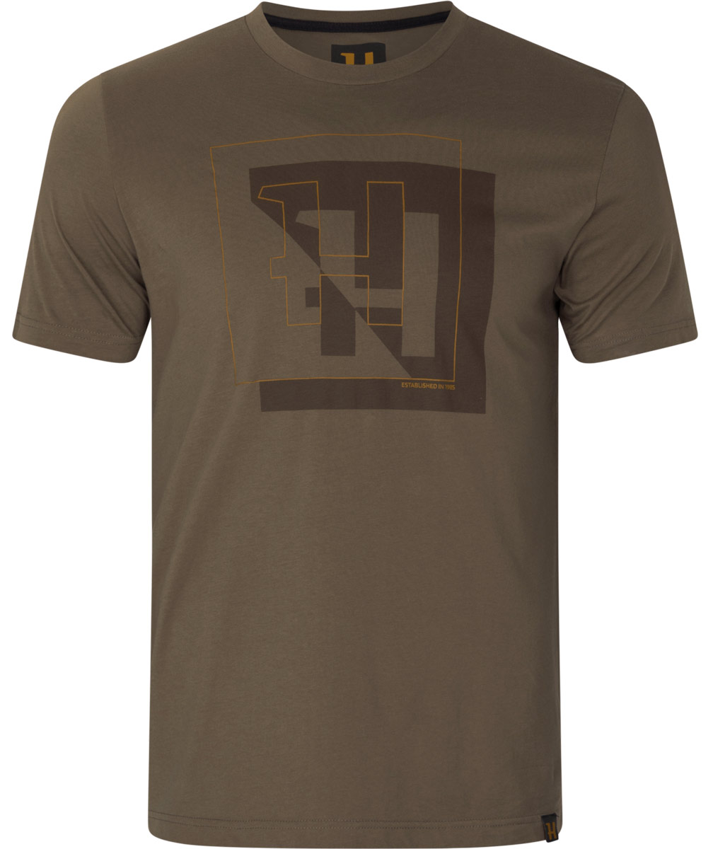 Härkila T-Shirt H-Logo in Willow Green, Vorderansicht, mit Rundhalsausschnitt, Logo-Print und klassischer Passform.
