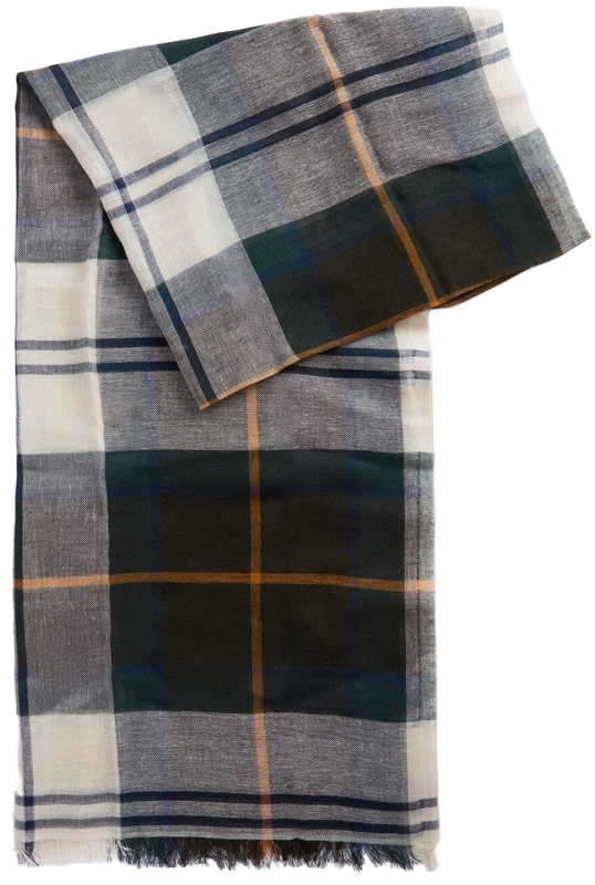 Barbour Schal Welton Tartan in der Farbe Ancient Tartan, grobes Karomuster in beige und dunklen Blautönen