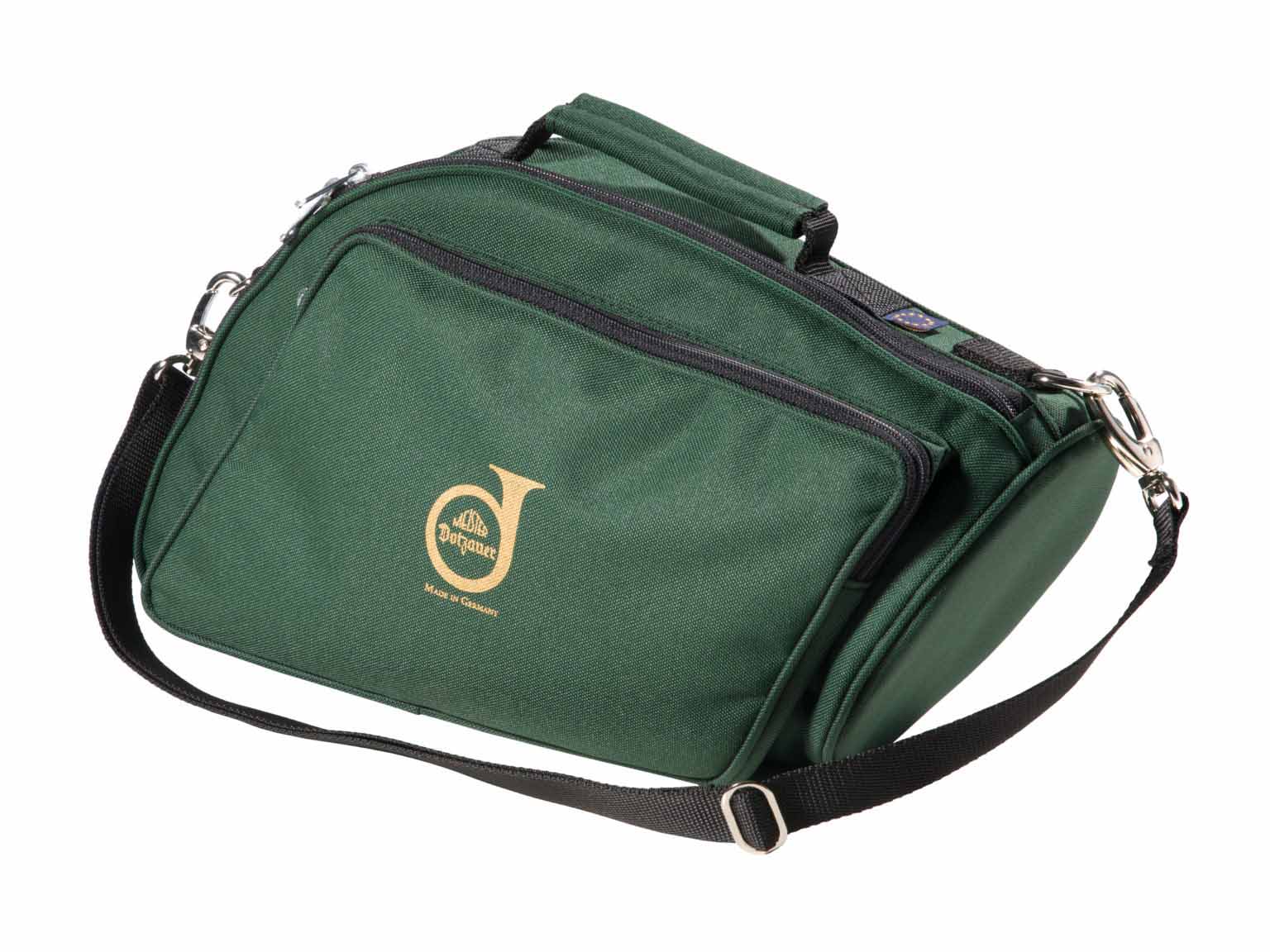 Meister Dotzauer Plasshorn-Tasche in grün mit Schulterriemen, Vorderseite