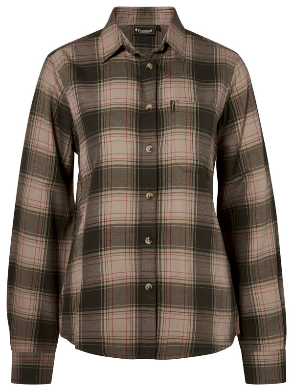 Pinewood Bluse Finnveden Forest Flannel mit Tartan Muster in Oliv und Dunkelgrün, Vorderansicht der Button-Down Bluse