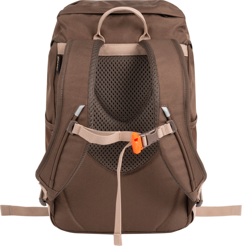 Rückseite des Blaser Kinderrucksack in braun mit hellbraunen Akzenten und Brustgurt