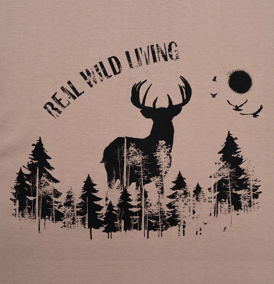 hubertus t-shirt real wild living in beige – detailaufnahme des logos