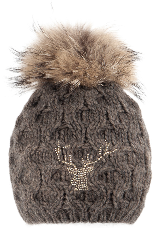 Strickmütze mit Echtfellbommel