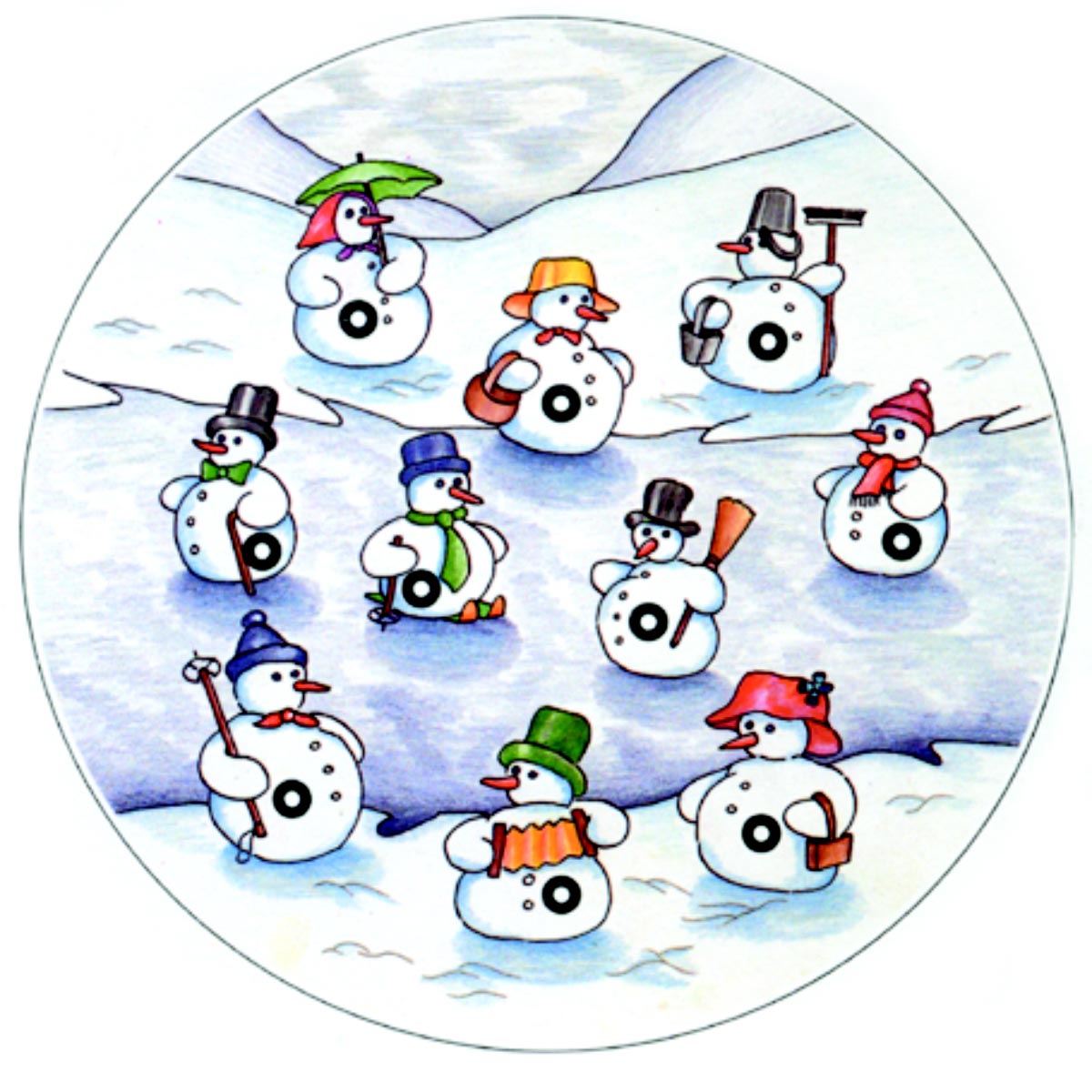 Weihnachtsscheibe Schneemann Format: 14x14