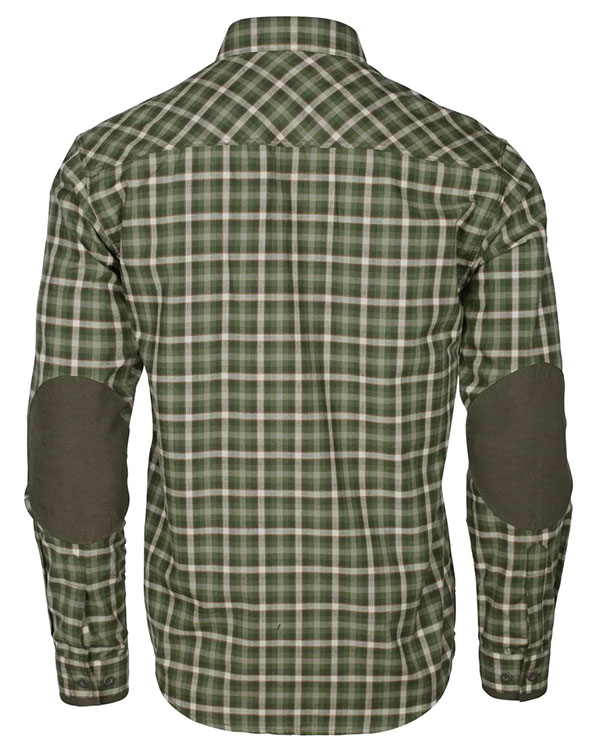 Pinewood Herrenhemd Wolf mit Ellenbogen Paches, in Pine Green mit Karomuster, Rückenansicht