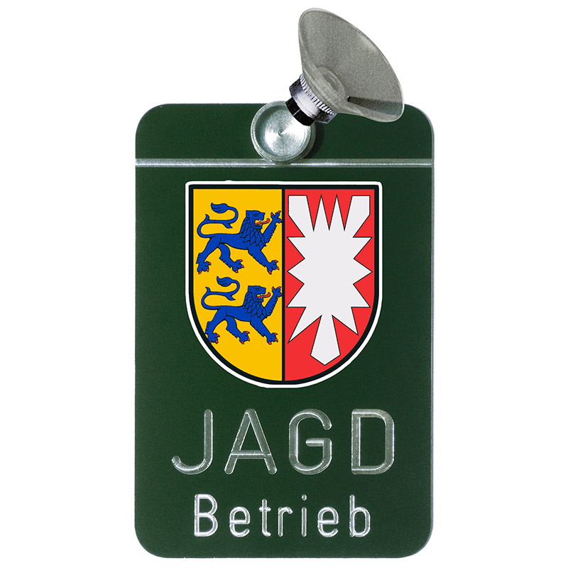 AKAH Autoschilf Jagdbetrieb Aluminium SH mit SH-Wappen und Saugnapf, Vorderseite