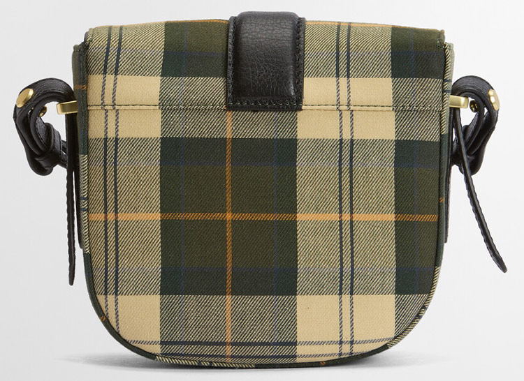 Rückseite der Barbour Tasche Elm Crossbody in Ancient Tartan mit durchgehendem Karomuster und klarer Linienführung.