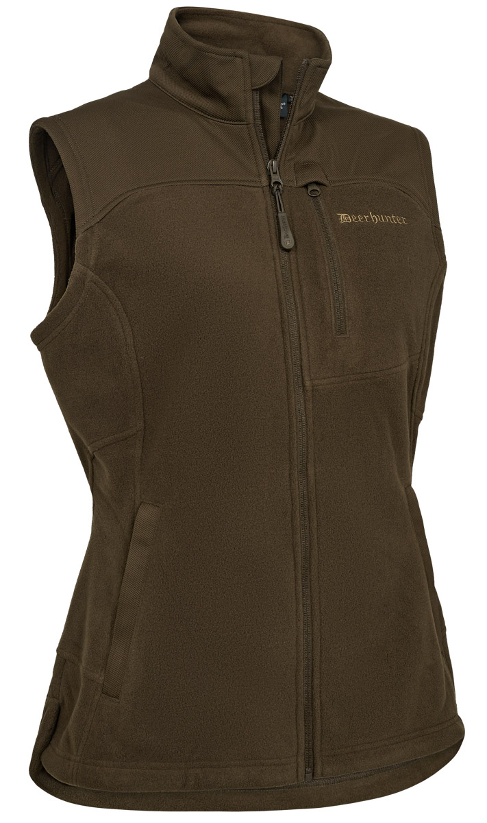 deerhunter fleeceweste muflon pro lady in art green – vorderansicht der warmen jagdweste für damen