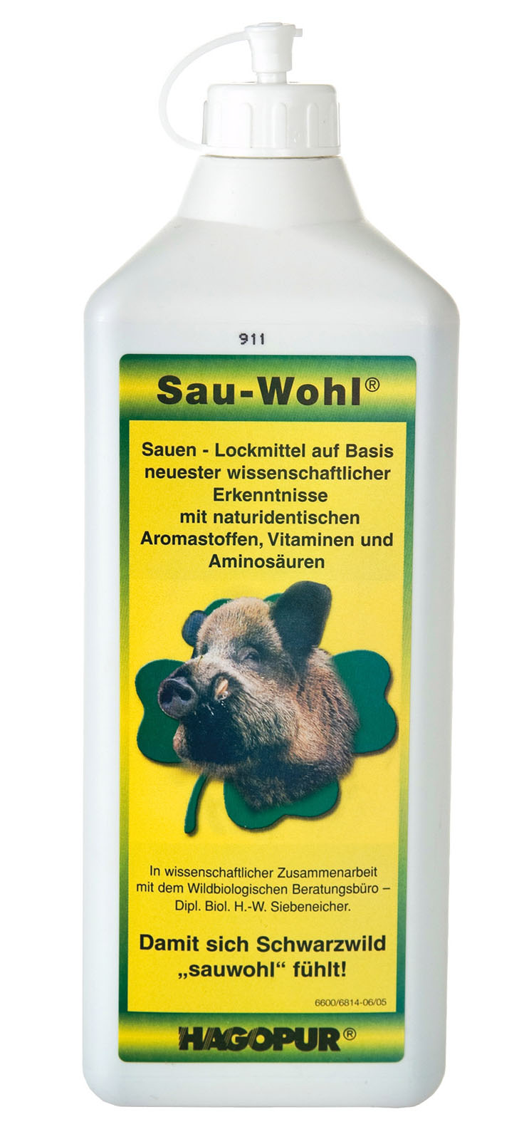 Hagopur Schwarzwildlockmittel in einer praktischen 1 Liter Flasche, Vorderseite