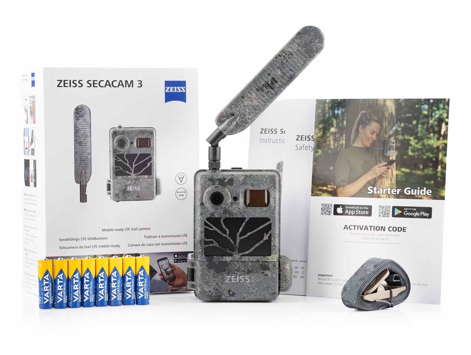ZEISS Secacam_3, 8 Batterien, Montagegurt und Bedienungsanleitung