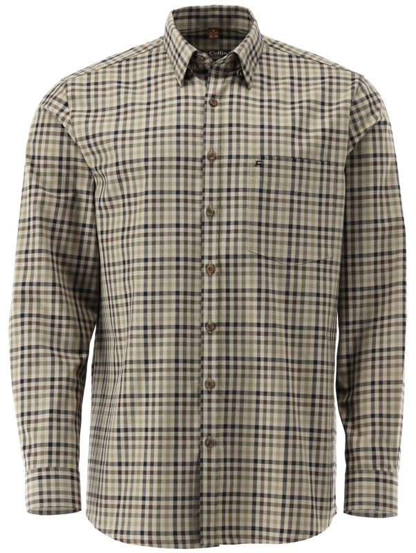 Hemd Button-Down-Kragen von Tom Collins kariert in der Farbe Oliv, Vorderseite des Männer-Hemds