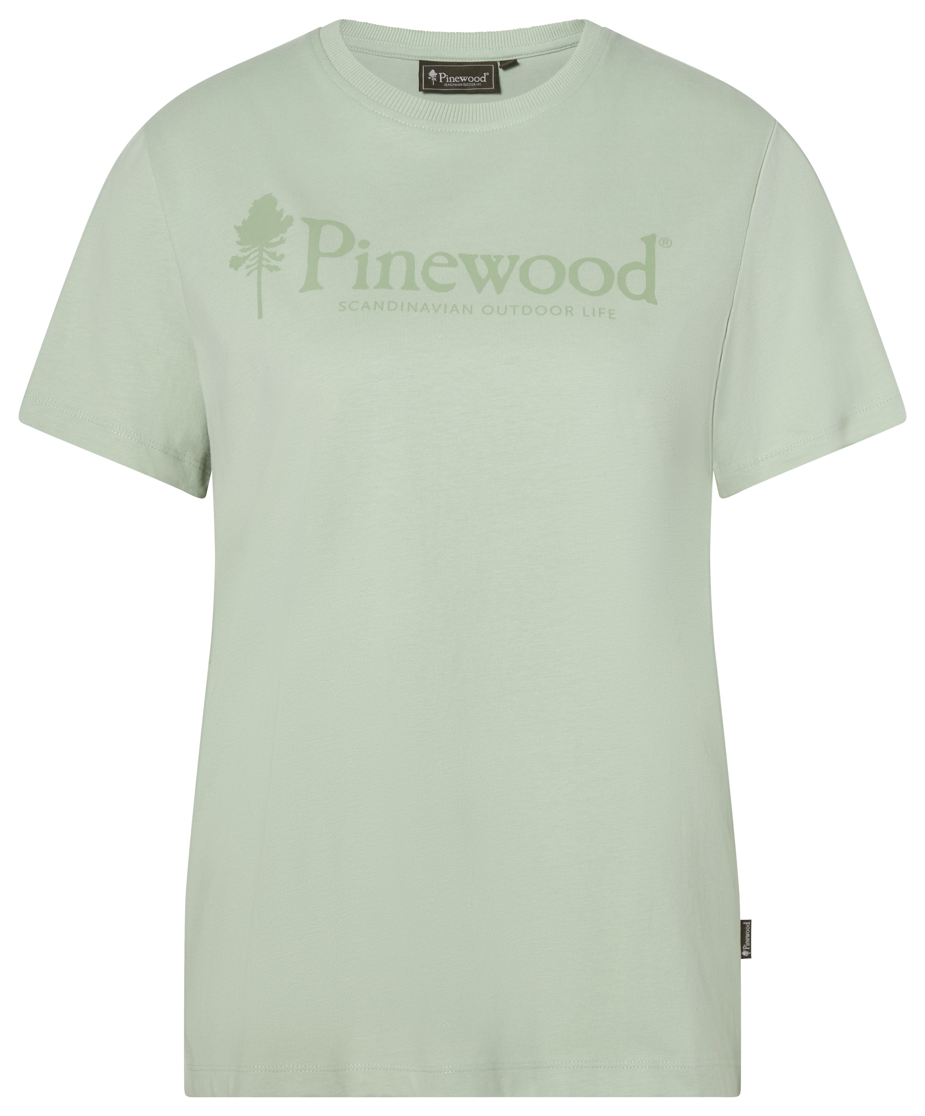 Damen-T-Shirt von Pinewood in Frosty Green mit Rundhalsausschnitt, Logo-Druck auf der Vorderseite und 100 % Baumwolle.