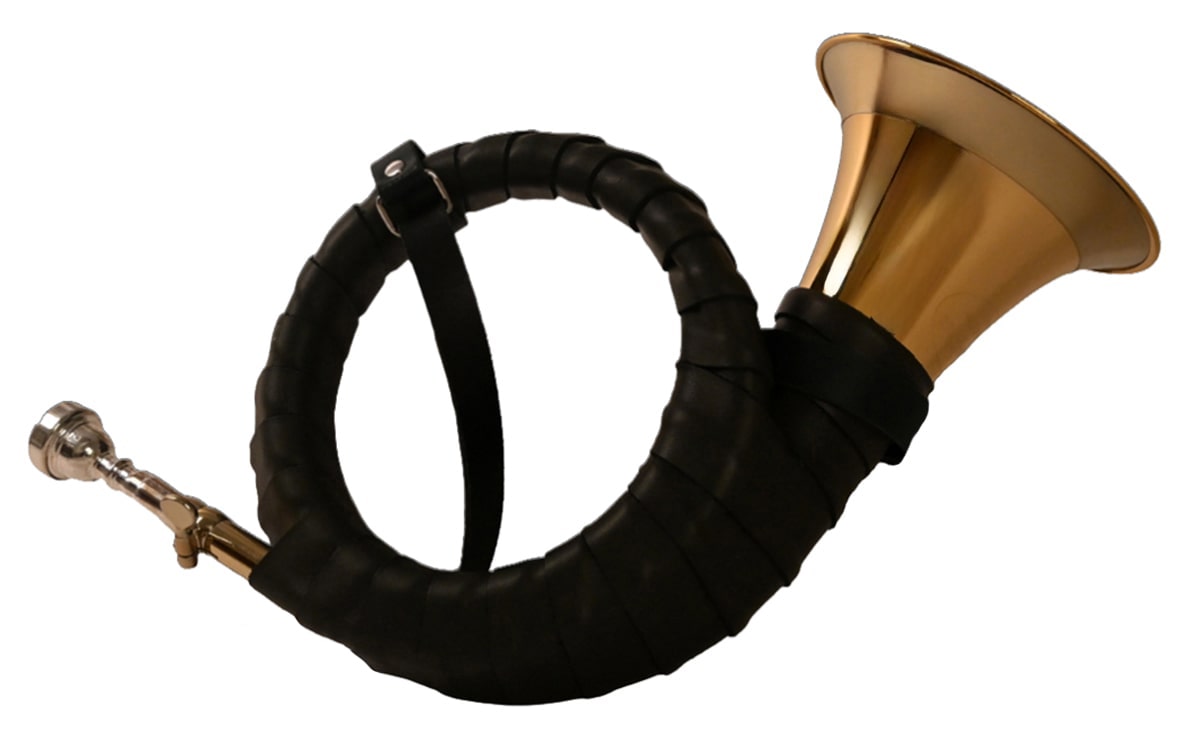 Fürst-Plesshorn B Mod. 1344 Echtlederwicklung, Goldlack Goldmessing, Neusilberkranz, weite Mensur, Neusilberstimmzug und Trompetenmundstück, Ledertrageriemen