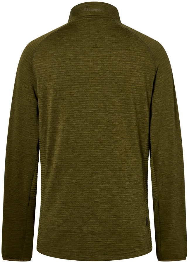 Rückansicht einer Damen-Fleecejacke von Pinewood in Olive Green mit strukturierter Waffelfleece-Oberfläche und schlichter, figurbetonter Passform.