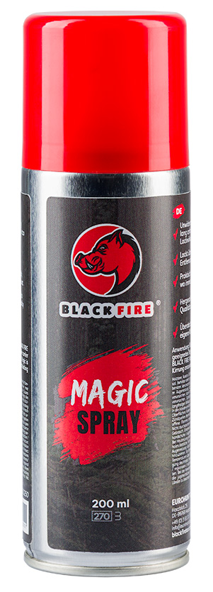 black fire magic spray lockmittel flasche vorneansicht starkes lockmittel fuer schwarzwild und schalenwild