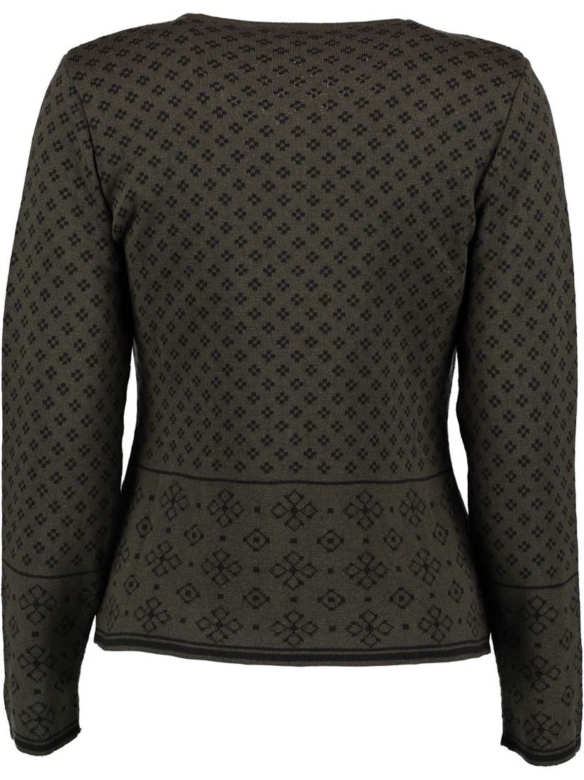 Gipfelstürmer Strickjacke mit Rundhalsausschnitt in Dunkelgrün, Rückansicht