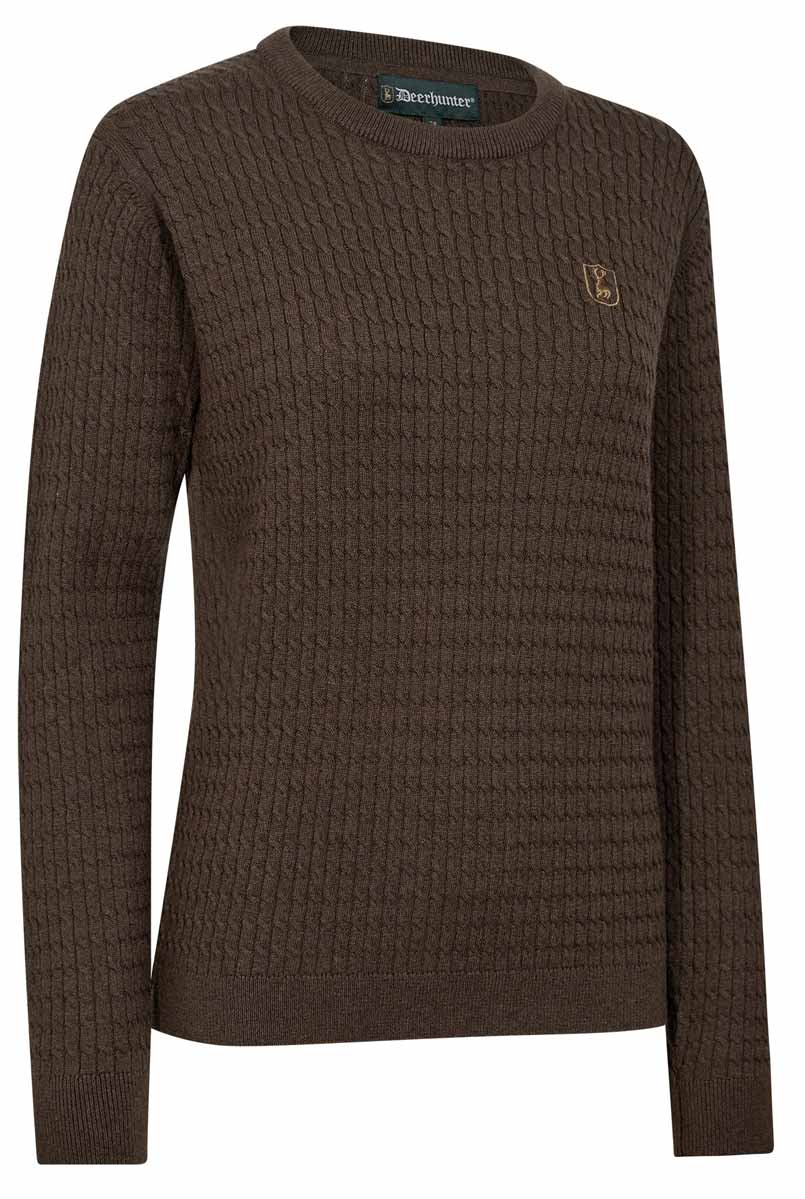 deerhunter pullover harrington zopfmuster brown melange vorderansicht eleganter strickpullover fuer jagd und freizeit